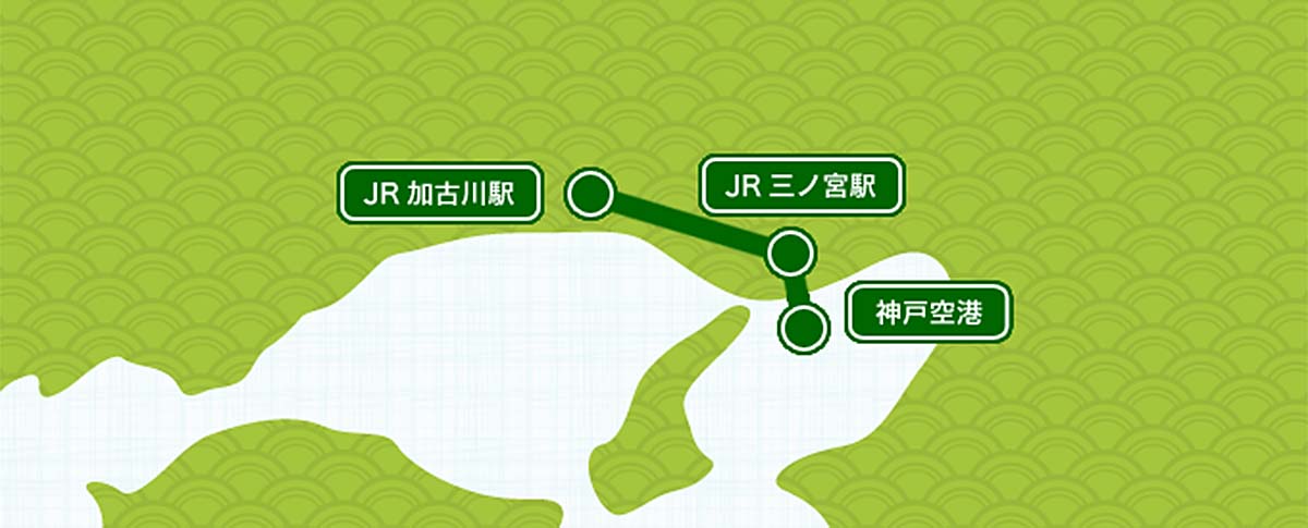 神戸空港から加古川への地図