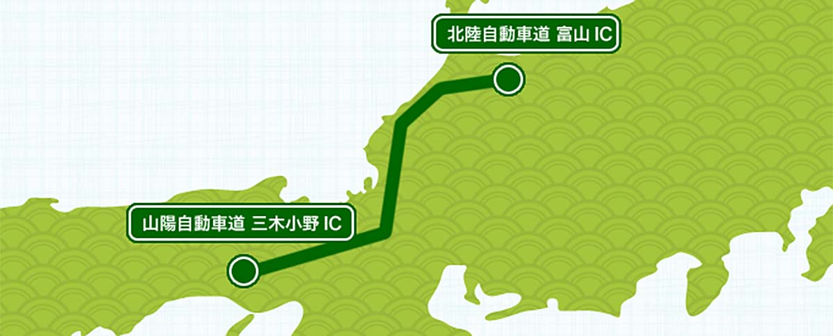北陸から加古川への地図