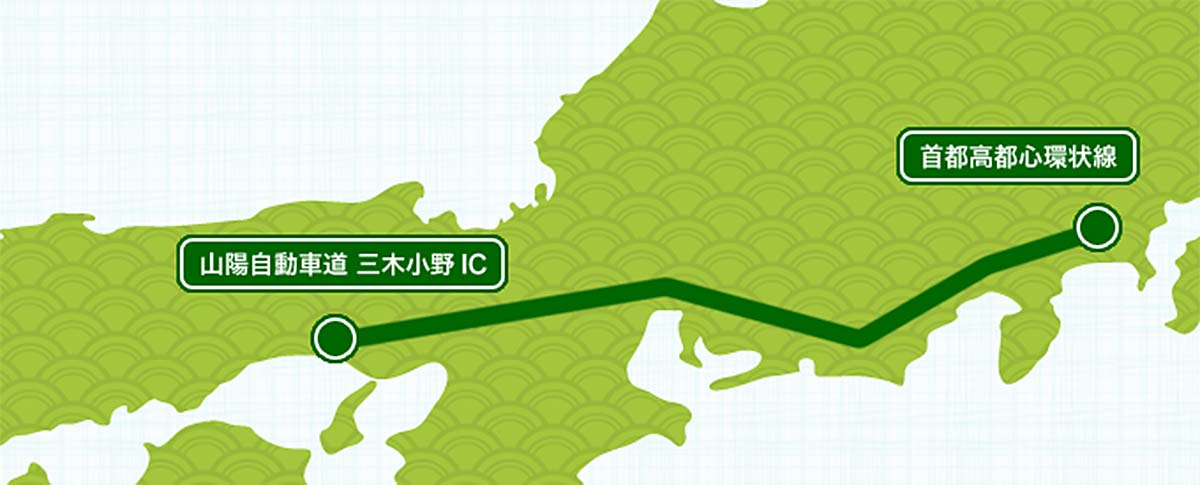 東京から加古川への地図